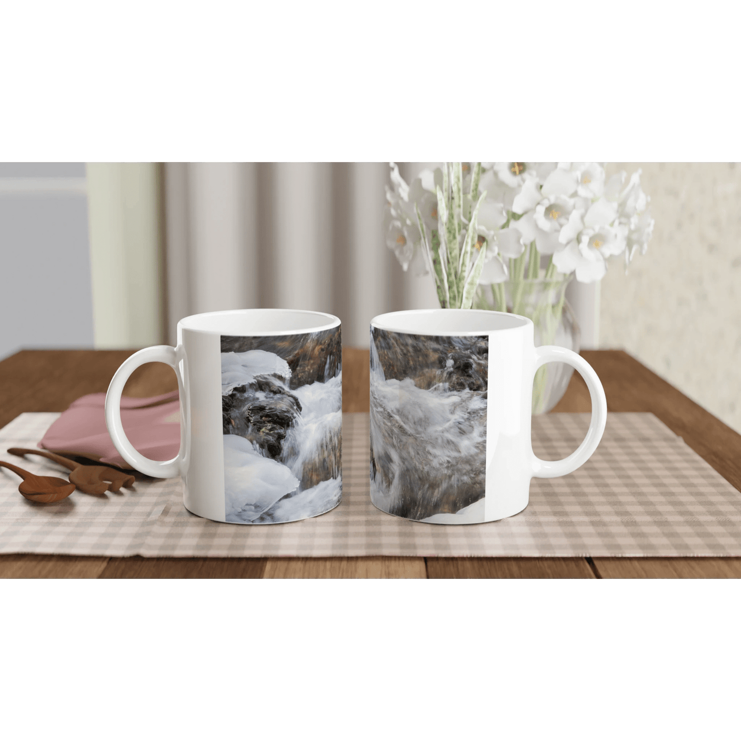 Big Hill Springs mug featuring a serene water scene captured on a white 15oz ceramic drinkware.