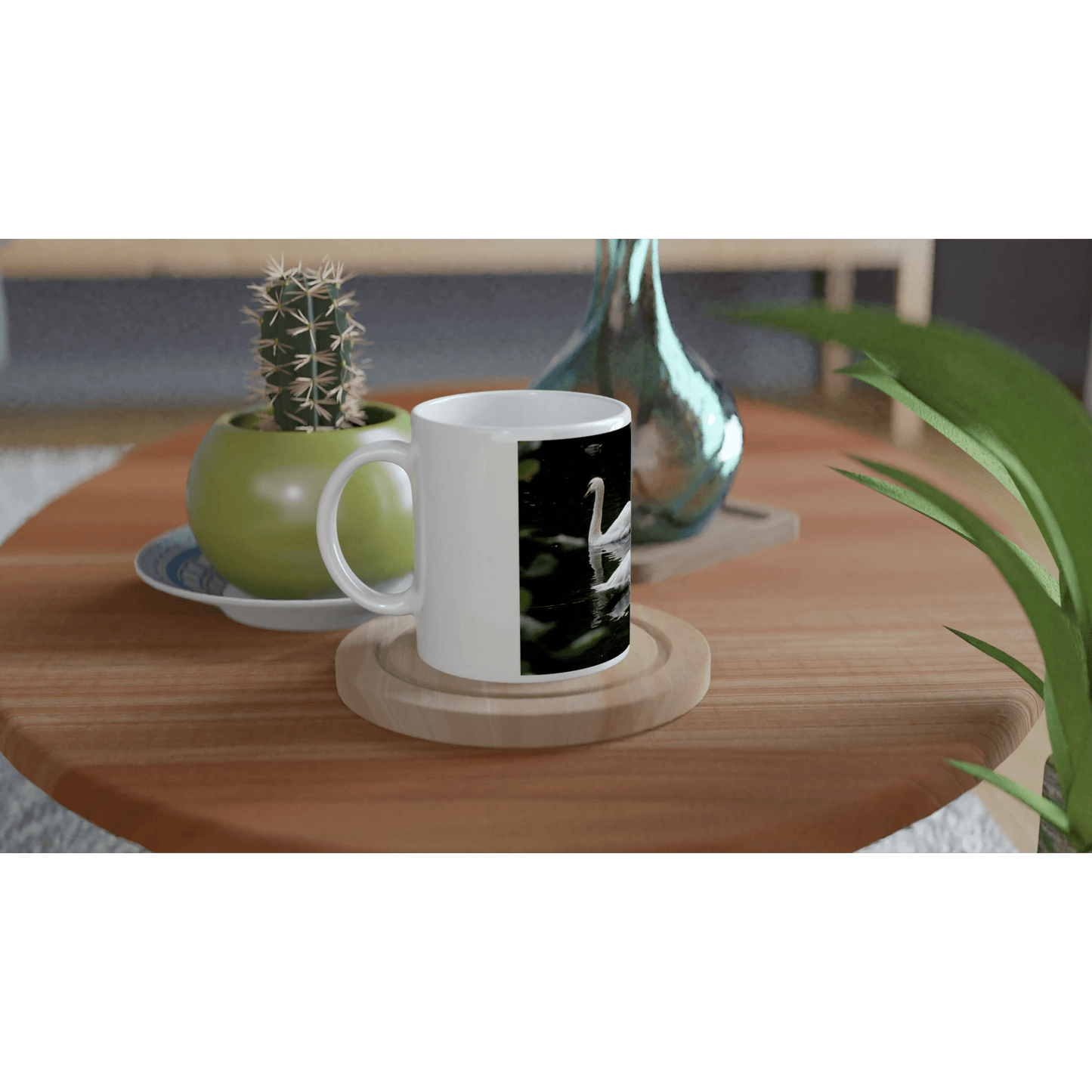 Two swans ceramic mug featuring a graceful swan design on a glossy white 11oz cup.